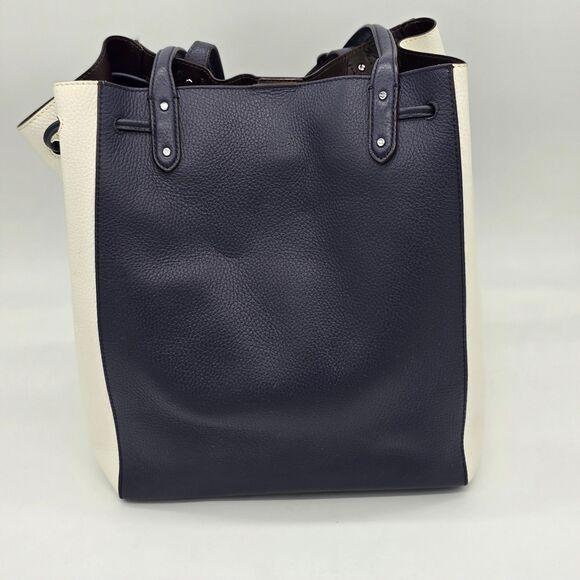 Lauren Ralph Lauren RLL Oxford Drawstring Tote Pebble Leather Navy White - Picture 4 of 11